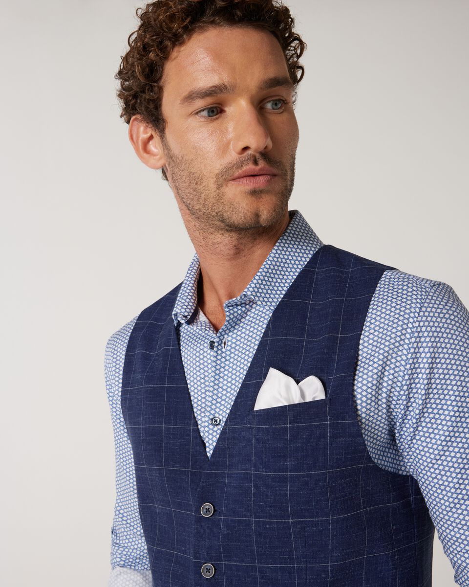 5 Button Windowpane Check Tailored Vest, Navy Windowpane, hi-res